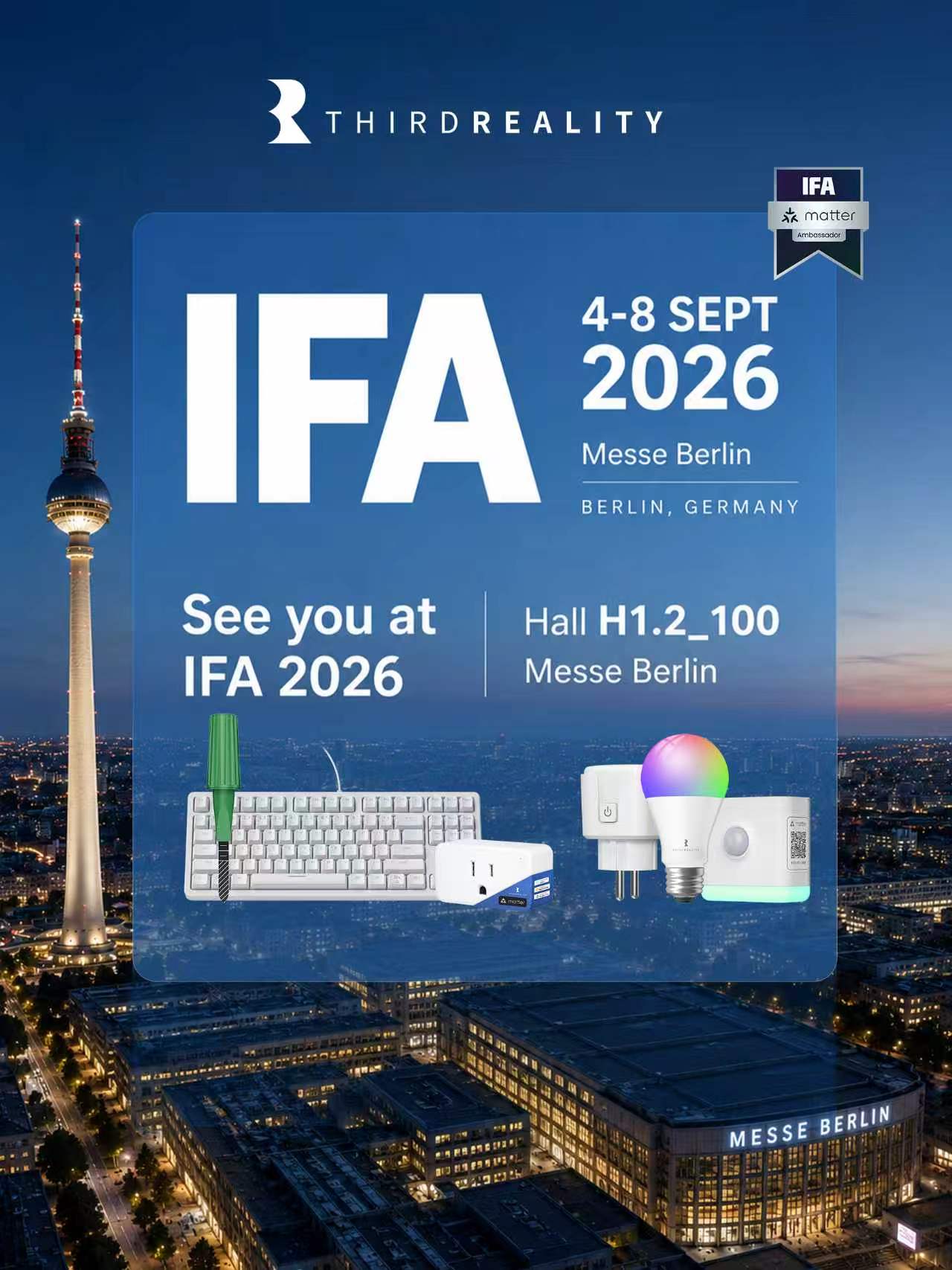 Third Reality IFA 2026 booth poster with Matter devices